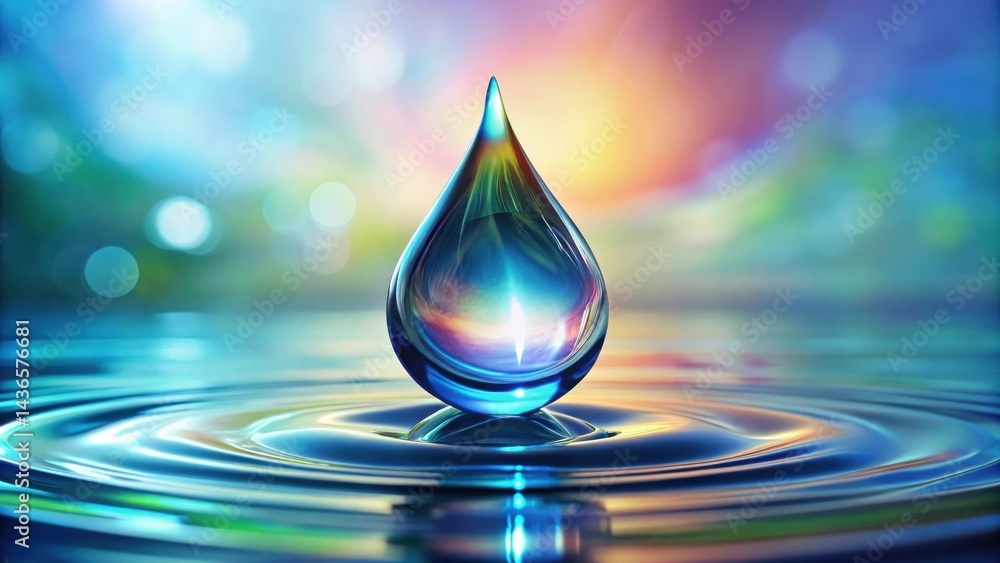 A Single Drop of Liquid Reflecting Vibrant Hues on a Serene Water Surface