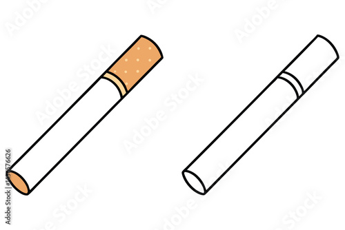 Cigarette with Filter Detail and Black Outline Isolated on White