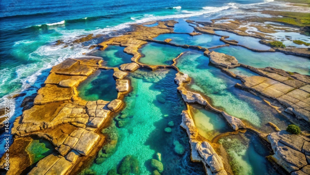 Ocean's Embrace A Coastal Aerial View of Interlocking Rock Pools and Turquoise Waters