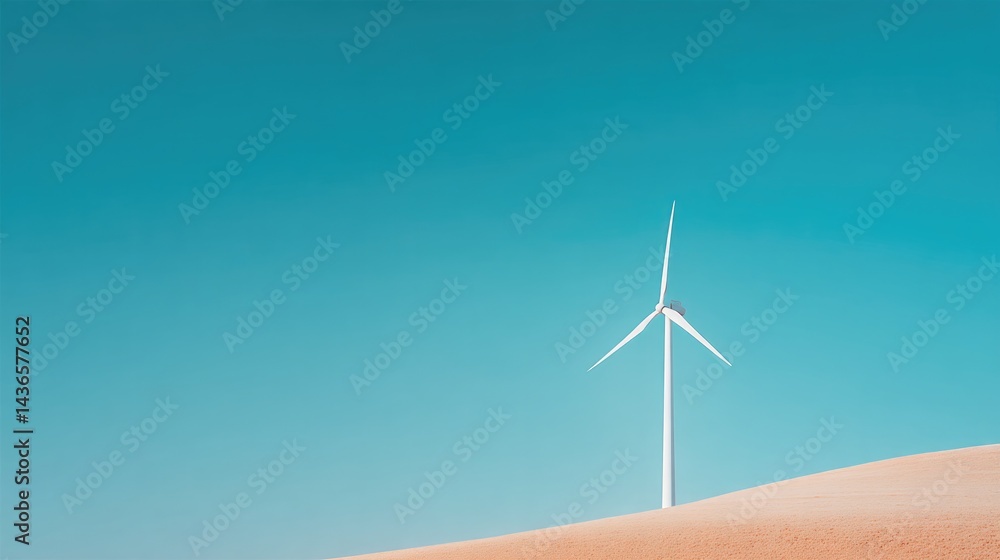 Fototapeta premium minimalistic wind turbine on hill against clear blue sky