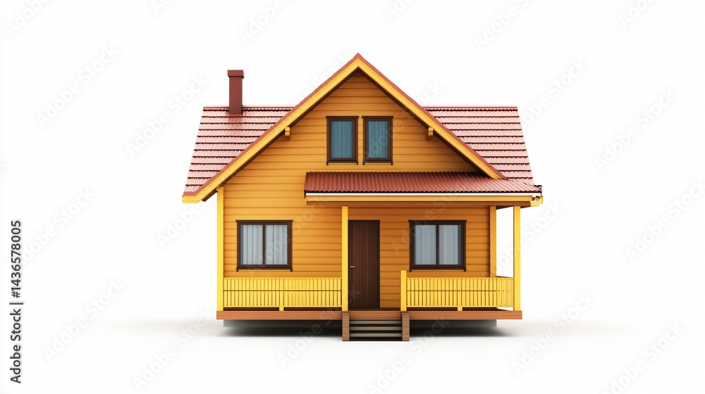 Modern Small House with Porch Isolated on White Background for Real Estate Advertisements and Architectural Designs Modern Small House with Porch Isolated on White Background for Real Estate Advertisements and Architectural Designs