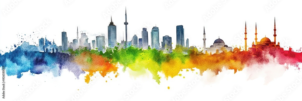 Fototapeta premium watercolor istanbul downtown skyline