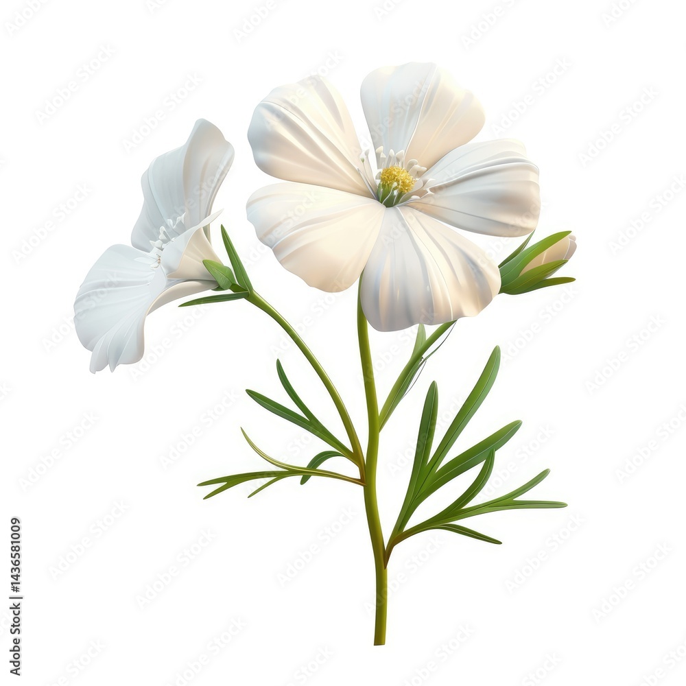Fototapeta premium White cosmos flower cluster with delicate leaves.
