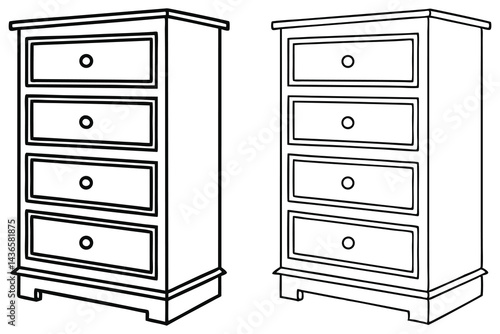 Outlined furniture Chest of drawers with five drawers, on white background
