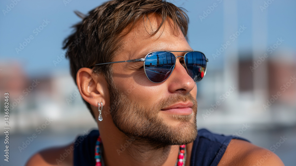 Stylish Man Outdoors—Confident Portrait in Natural Light at the Beach, Pool, and Ocean Stylish Man Outdoors—Confident Portrait in Natural Light at the Beach, Pool, and Ocean