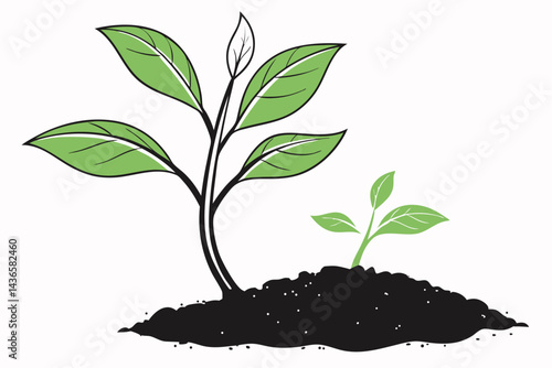 95 Green sapling, small plant, black soil, minimalist, clean background, growth concept, high contrast, vibrant green leaves, simple composition, studio lighting, macro photography, environmental symb