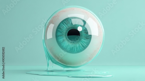 3D rendered surreal melting eyeball glowing with teal hues representing future vision and color perception expansion through discovery of olo color for science fiction and conceptual art projects
