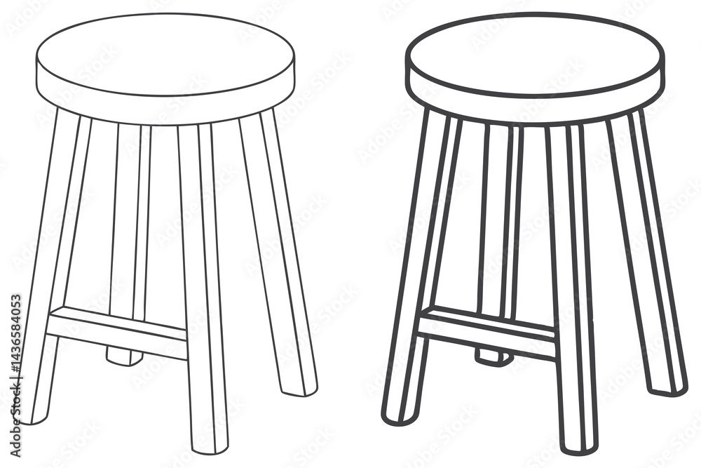 Line art of two stools with round seats and four legs on transparent background Line art of two stools with round seats and four legs on transparent background