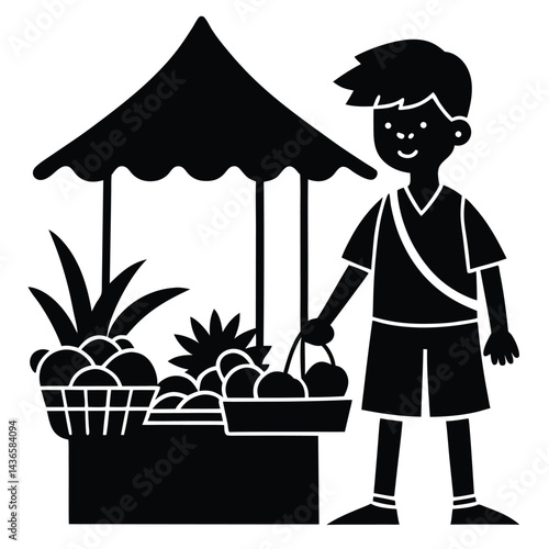 latino boy shopping in open air market tropical