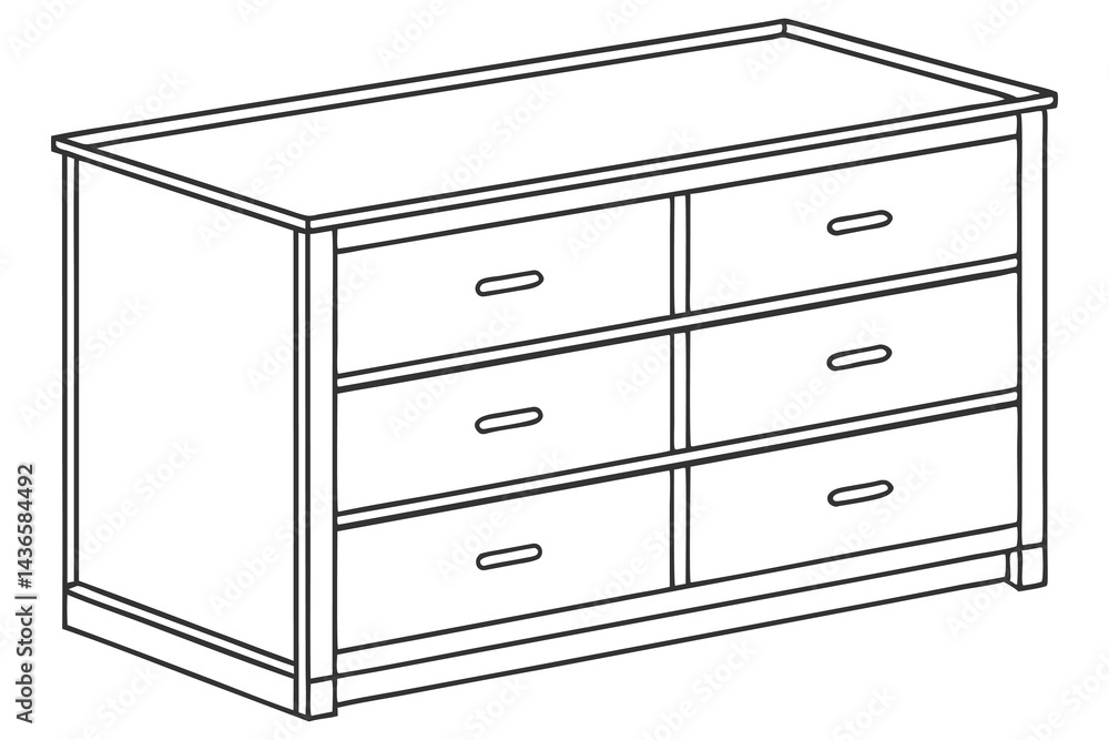 Dresser Outline with Six Drawers and Transparent Background Dresser Outline with Six Drawers and Transparent Background