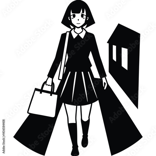 anime style girl with shopping bags in tokyo stre