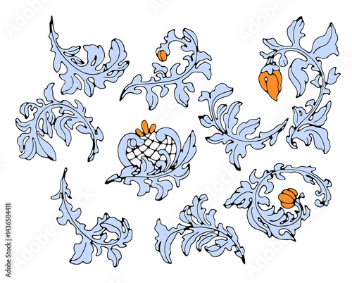  Baroque scrolls as elements of ornament and graphic