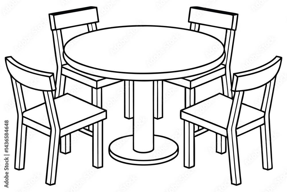 Round Table and Four Chairs Outline with Transparent Background Round Table and Four Chairs Outline with Transparent Background