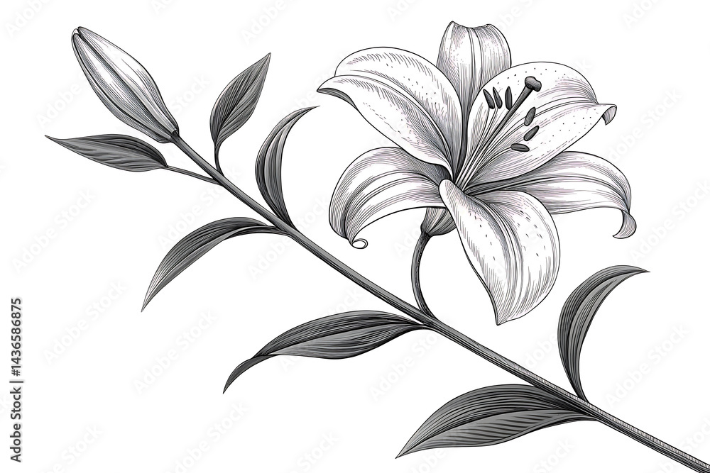 Lily with Stem and Leaves Lily with Stem and Leaves