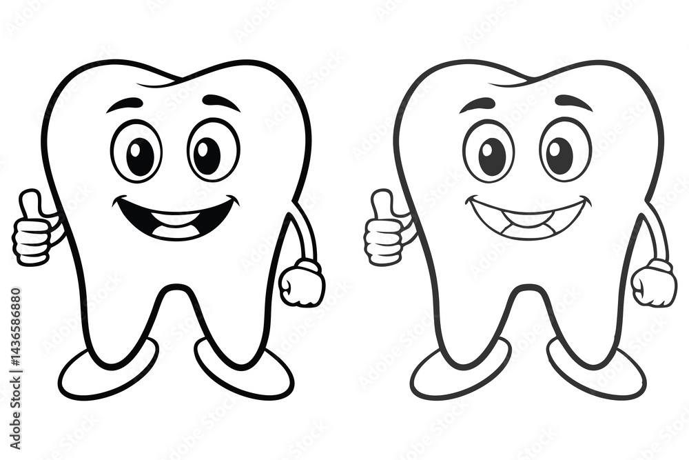 Smiling Tooth Cartoon Giving Thumbs Up Gesture on White Background Dental Smiling Tooth Cartoon Giving Thumbs Up Gesture on White Background Dental