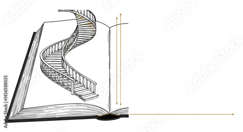 Spiral staircase emerging from open book illustration