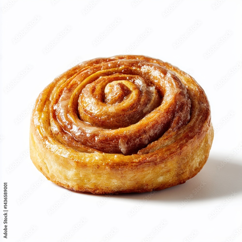 Fototapeta premium Cinnamon roll with glaze on white background