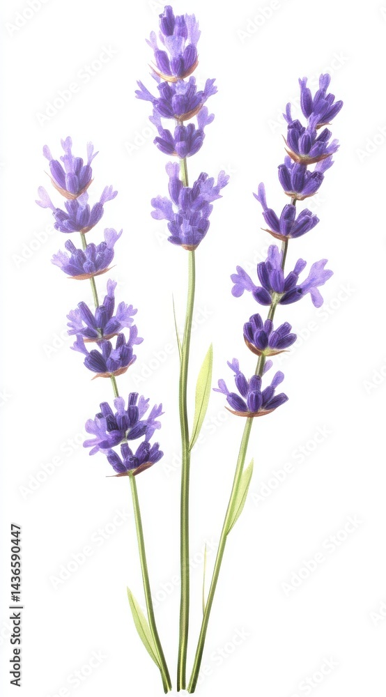 Naklejka premium Three Purple Lavender Sprigs on White Background