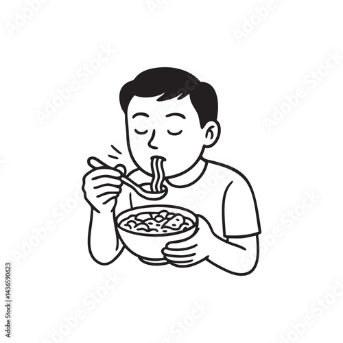 man eating ramen noodles
