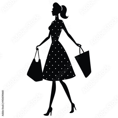 Shopping Girl In Watercolor Vector Style