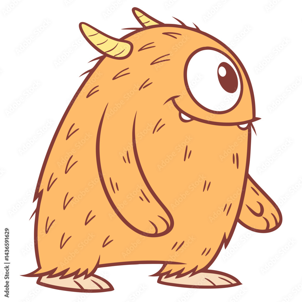 Fototapeta premium One Eyed Monster Cartoon Vector Illustration with Cute Orange Character