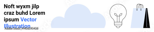 Cloud, light bulb, and shopping bags combine technology, innovation, and commerce. Ideal for technology, retail, shopping, innovation brainstorming e-commerce and simple landing page