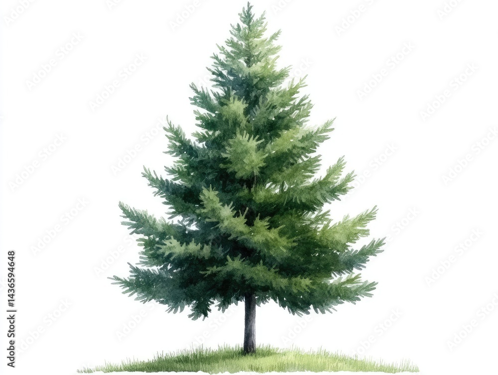 Fototapeta premium Watercolor Spruce Tree Illustration Against White Background