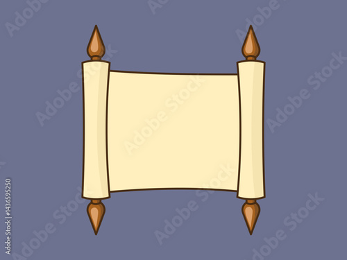 Unfolded ancient scroll. Flat illustration with outline in cartoon style.