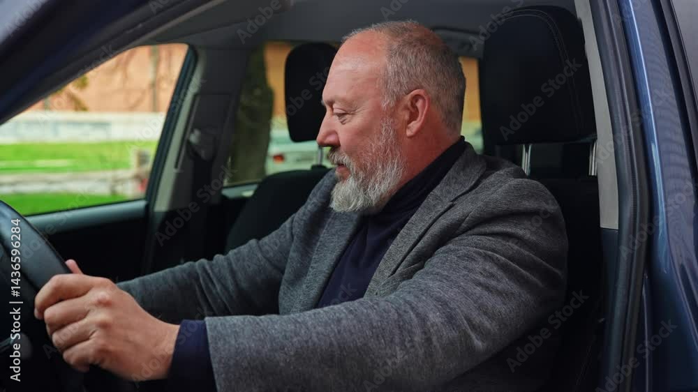 Elderly Man Driving a Car with Calm Expression Elderly Man Driving a Car with Calm Expression
