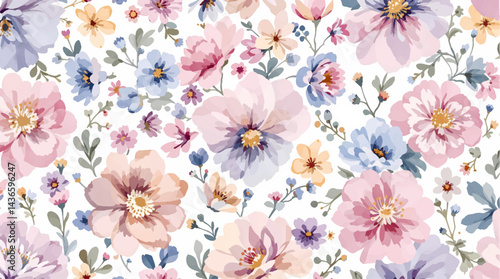 Seamless pattern with colorful flower watercolor
