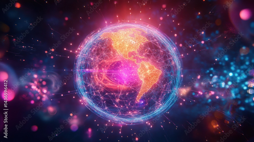 Obraz premium Global network connection, energy, data, futuristic background, technology