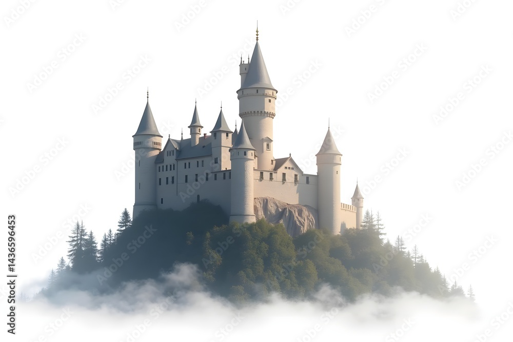 Majestic castle tower with blank space for branding isolated on a white background Majestic castle tower with blank space for branding isolated on a white background