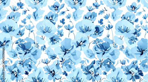 Seamless pattern with blue flower watercolor
