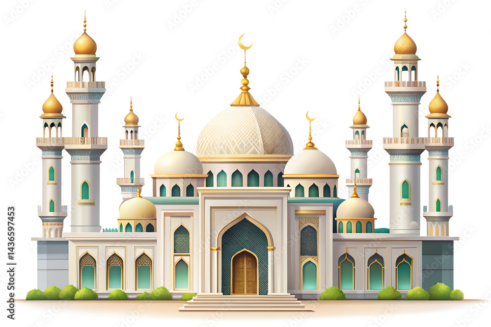 Obraz premium Stunning Mosque Entry Gate White Background