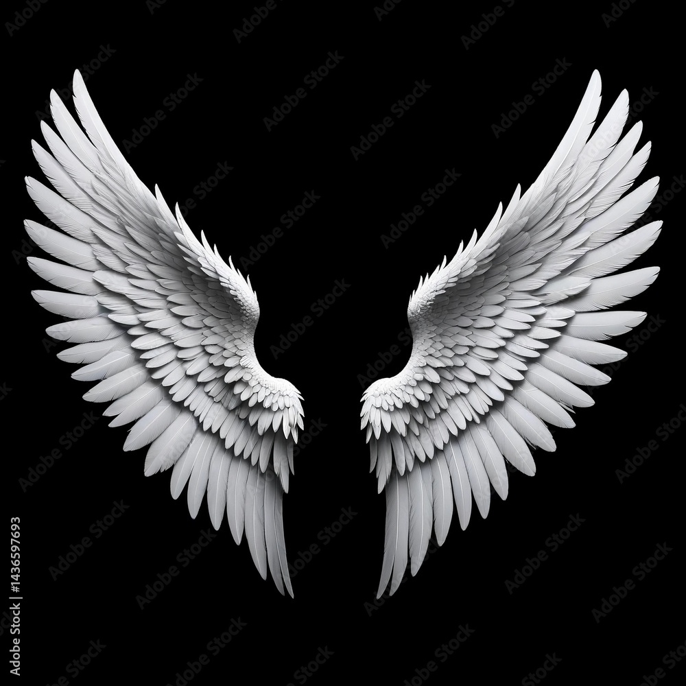 Fototapeta premium White Holy Wings Close-up on Black Background & angel wings