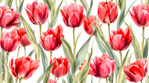 Watercolor beautiful tulips seamless pattern.
