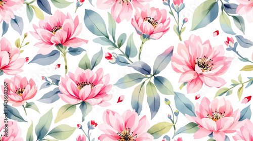 Seamless pattern with colorful flower watercolor
