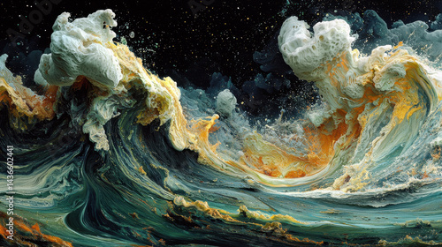 Wallpaper Mural Surreal ocean waves transform into a musical track visual with vibrant textures and colors representing various instruments Torontodigital.ca