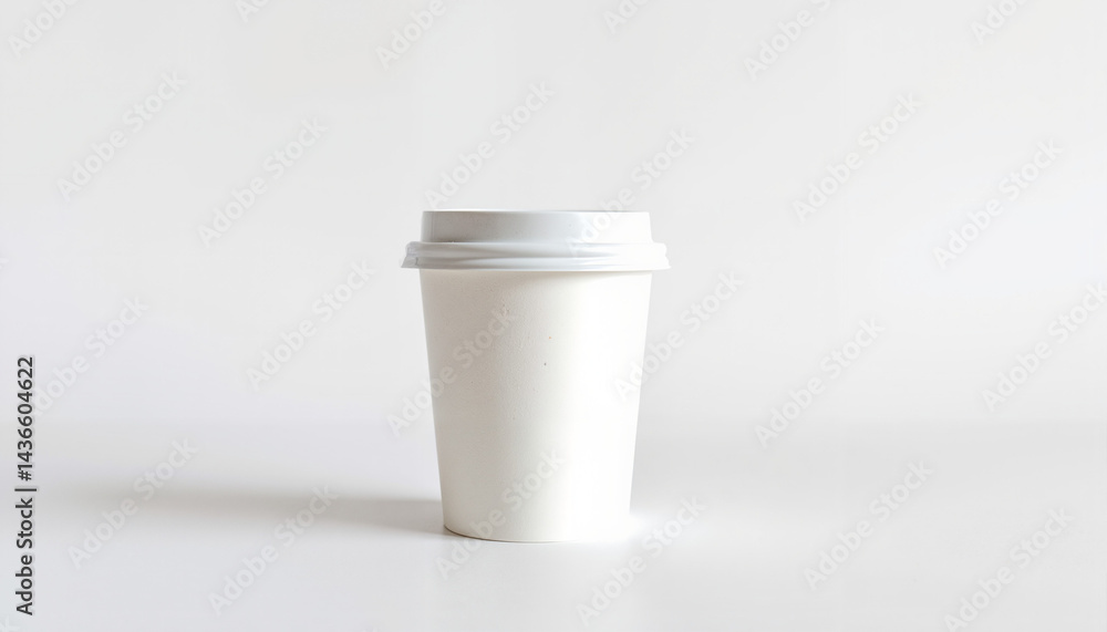Minimalist white coffee cup on plain background Minimalist white coffee cup on plain background