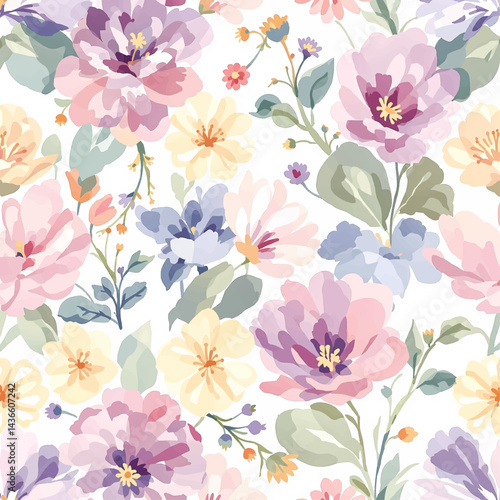 Seamless pattern with colorful flower watercolor
