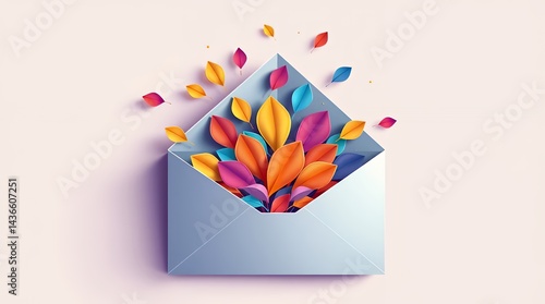 Open envelope petals spilling out line art romantic stationery design