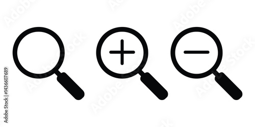 Search icon set vector. magnifying glass, zoom in, zoom out icon set vector