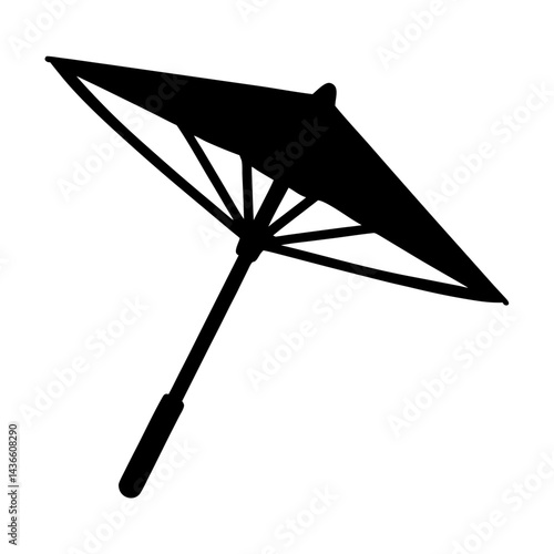 Simple black silhouette of an open parasol or Asian umbrella style