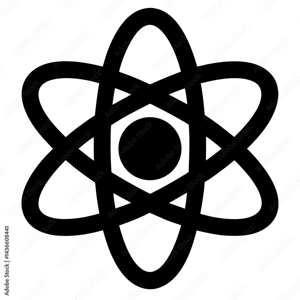 Black and White Atom Symbol Illustration for Science and Education Purposes Black and White Atom Symbol Illustration for Science and Education Purposes