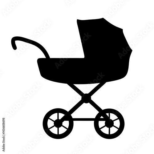 Stylized silhouette illustration of a classic baby carriage stroller or pram
