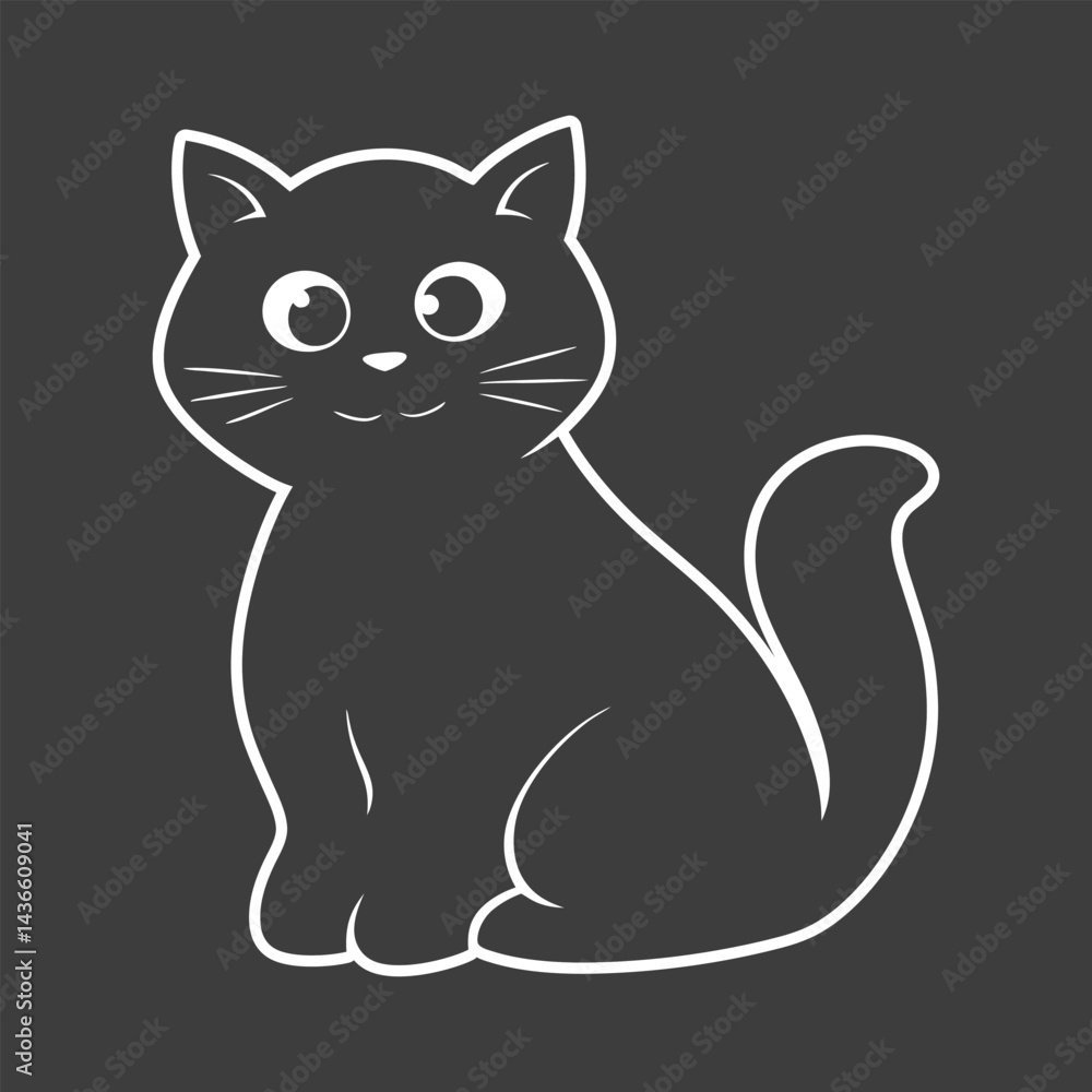 Fototapeta premium Cute Black Cat Cartoon Illustration