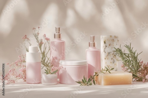 Wallpaper Mural Cosmetic products with floral decorations still life Torontodigital.ca