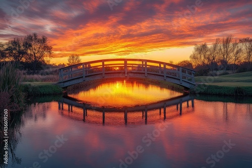 Wallpaper Mural Serene sunset over a wooden bridge reflecting in calm water, creating a picturesque landscape. Torontodigital.ca
