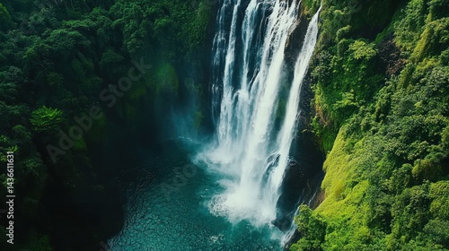 Lush Waterfall Plunges into Emerald Pool