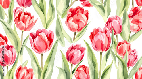 Watercolor beautiful tulips seamless pattern.
